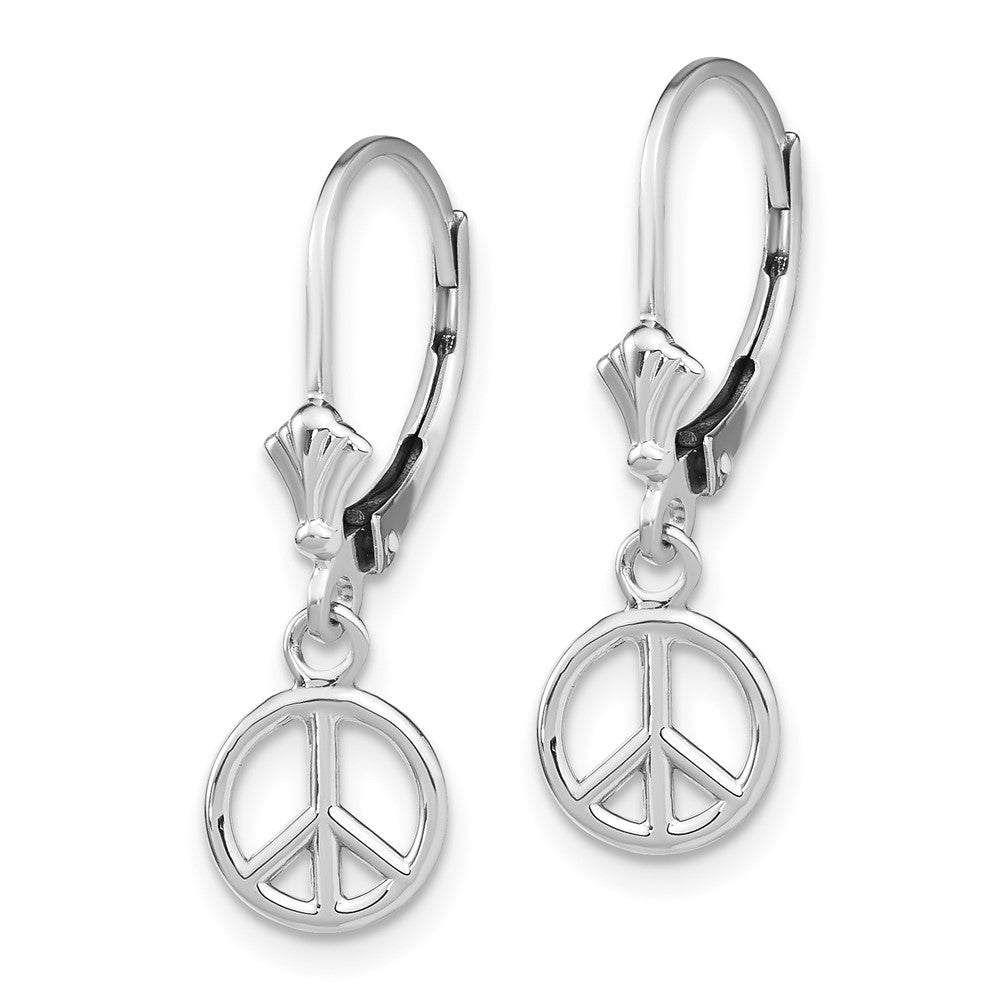 14K White Gold 3D Peace Symbol Leverback Earrings