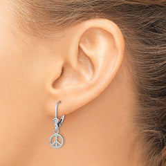 14K White Gold 3D Peace Symbol Leverback Earrings