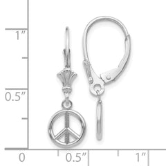 14K White Gold 3D Peace Symbol Leverback Earrings