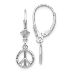 14K White Gold 3D Peace Symbol Leverback Earrings