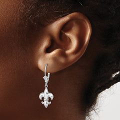 14K White Gold Small Fleur-de-Lis Leverback Earrings