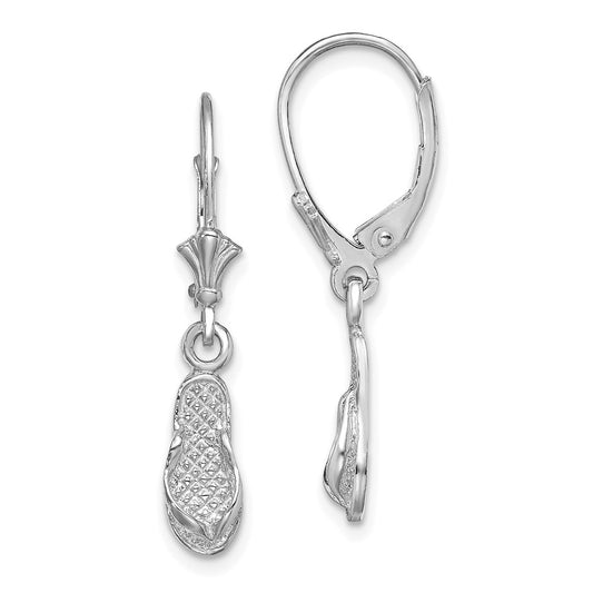 14K White Gold Flip Flop Leverback Earrings