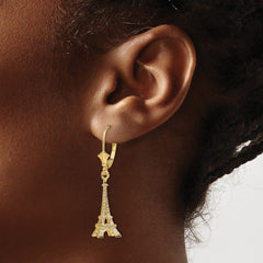 14K Yellow Gold 3D Eiffel Tower Leverback Earrings