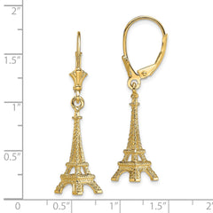 14K Yellow Gold 3D Eiffel Tower Leverback Earrings
