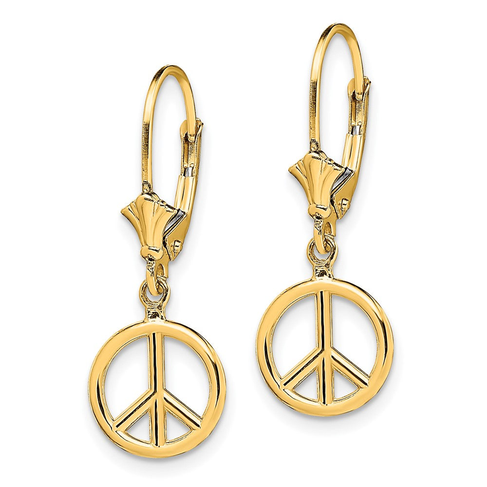 14K Yellow Gold 3D Peace Symbol Leverback Earrings