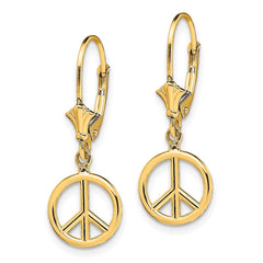 14K Yellow Gold 3D Peace Symbol Leverback Earrings