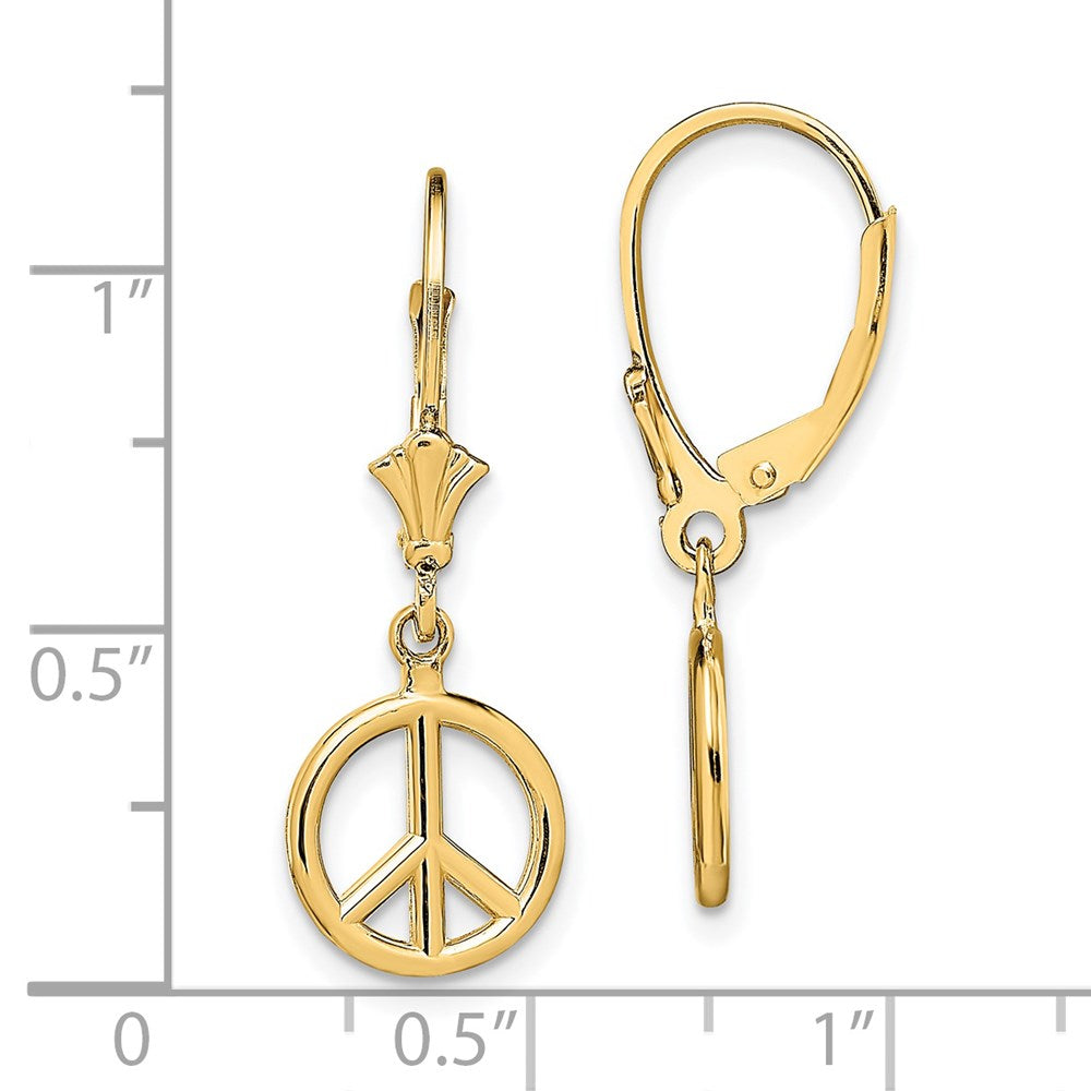 14K Yellow Gold 3D Peace Symbol Leverback Earrings