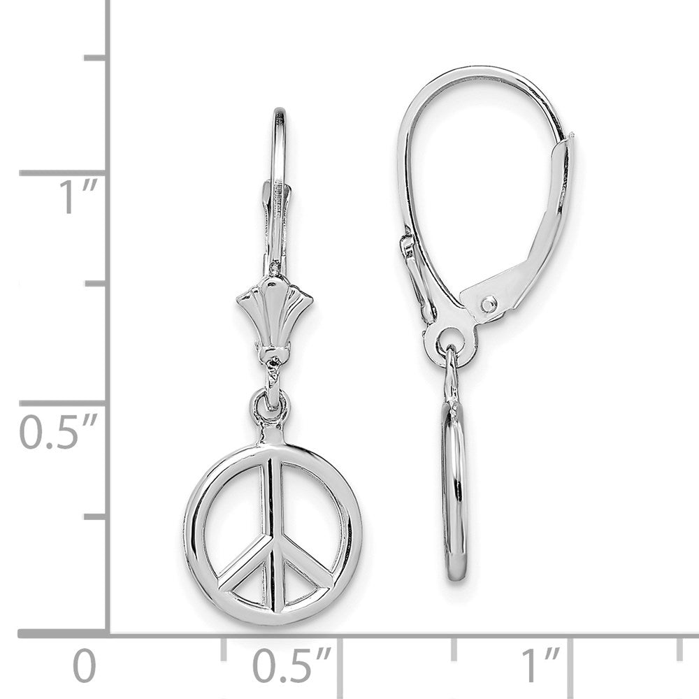 14K White Gold 3D Peace Symbol Leverback Earrings