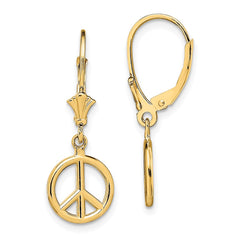 14K Yellow Gold 3D Peace Symbol Leverback Earrings