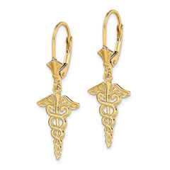 14K Yellow Gold Caduceus Leverback Earrings