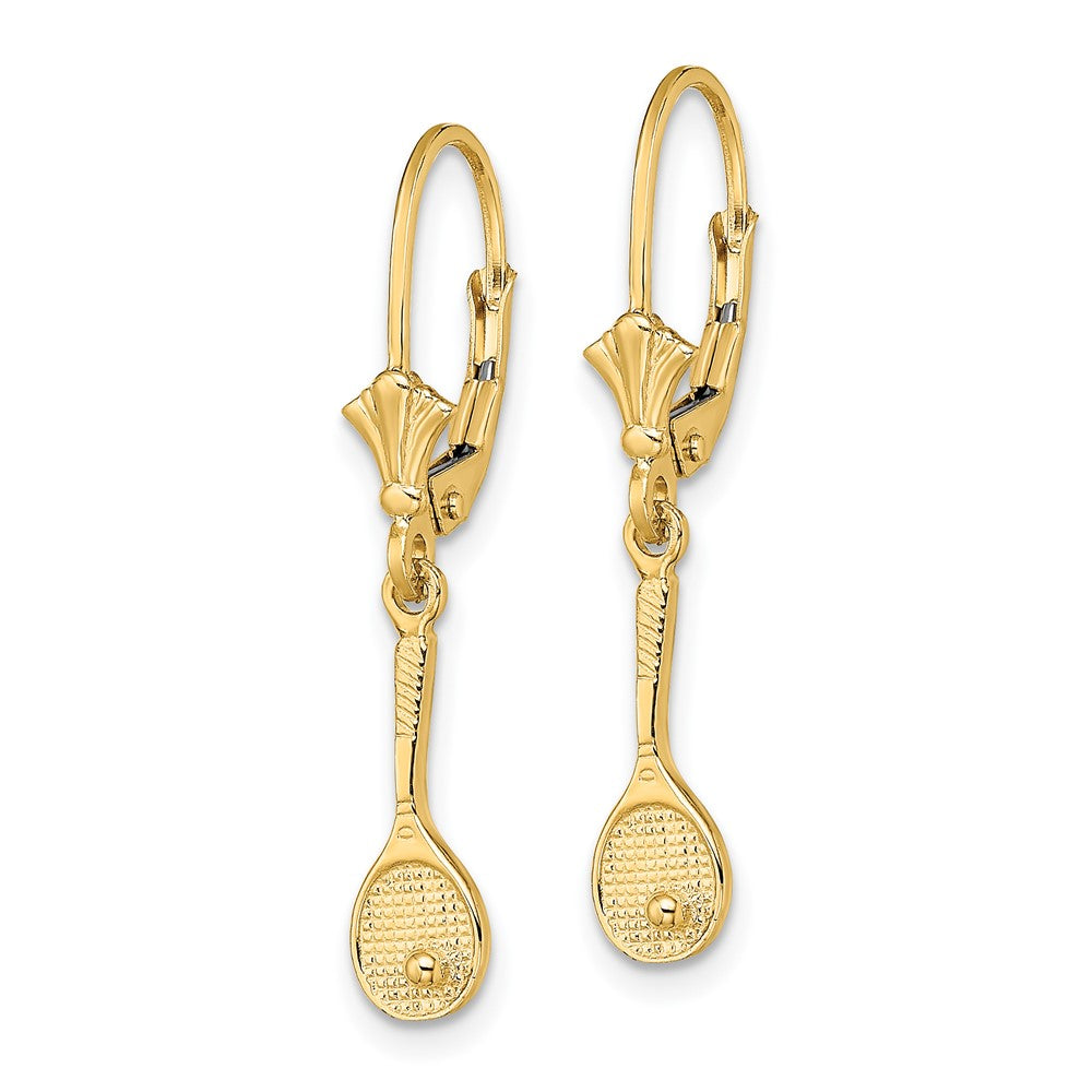 14K Yellow Gold Polished Tennis Racquet with Ball Leverback Earrings