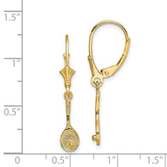 14K Yellow Gold Polished Tennis Racquet with Ball Leverback Earrings