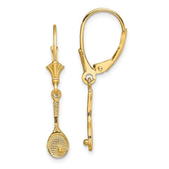 14K Yellow Gold Polished Tennis Racquet with Ball Leverback Earrings