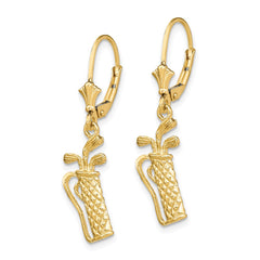 14K Yellow Gold Textured Golf Bag Leverback Earrings