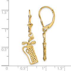 14K Yellow Gold Textured Golf Bag Leverback Earrings