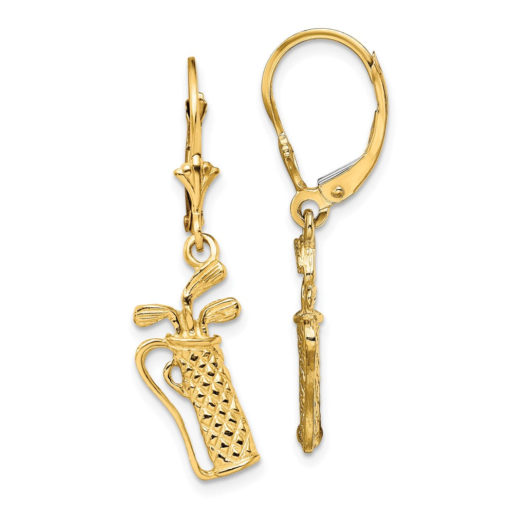 14K Yellow Gold Textured Golf Bag Leverback Earrings