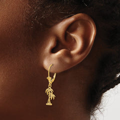 14K Yellow Gold Palm Tree Leverback Earrings