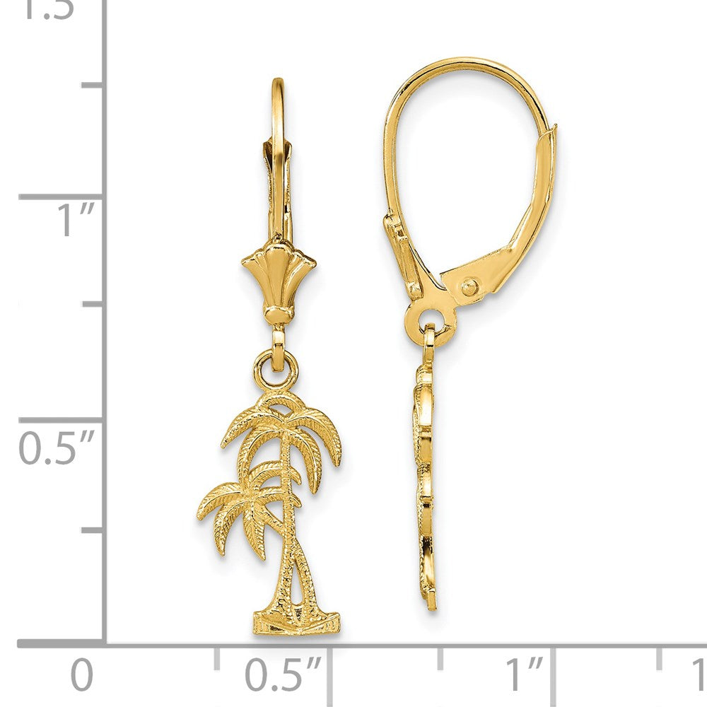 14K Yellow Gold Palm Tree Leverback Earrings