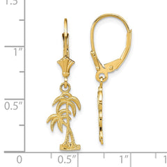 14K Yellow Gold Palm Tree Leverback Earrings
