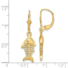 14K Yellow Gold 3D Fishbone Leverback Earrings