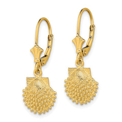 14K Yellow Gold 2D Beaded Scallop Shell Leverback Earrings