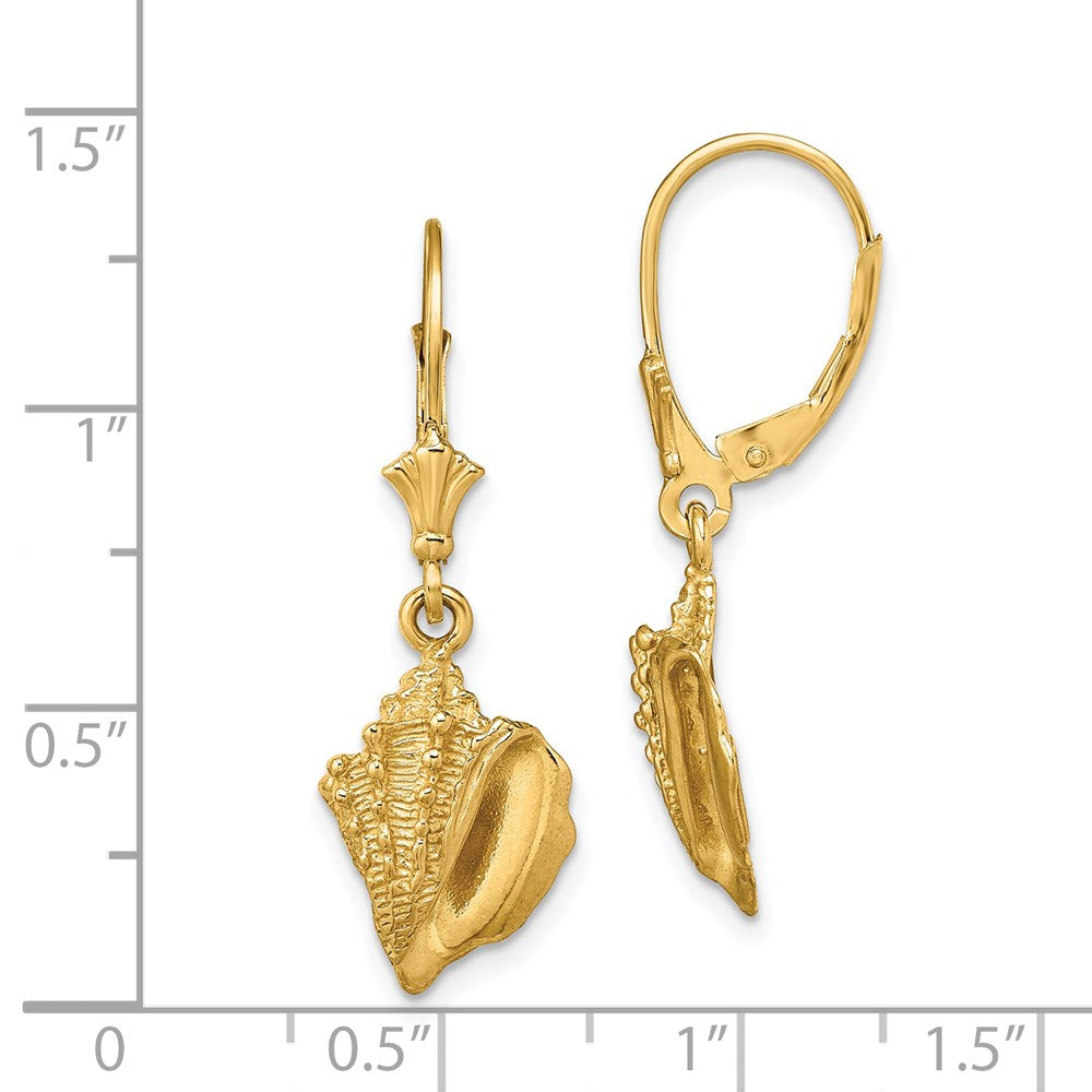 14K Yellow Gold Conch Shell Leverback Earrings
