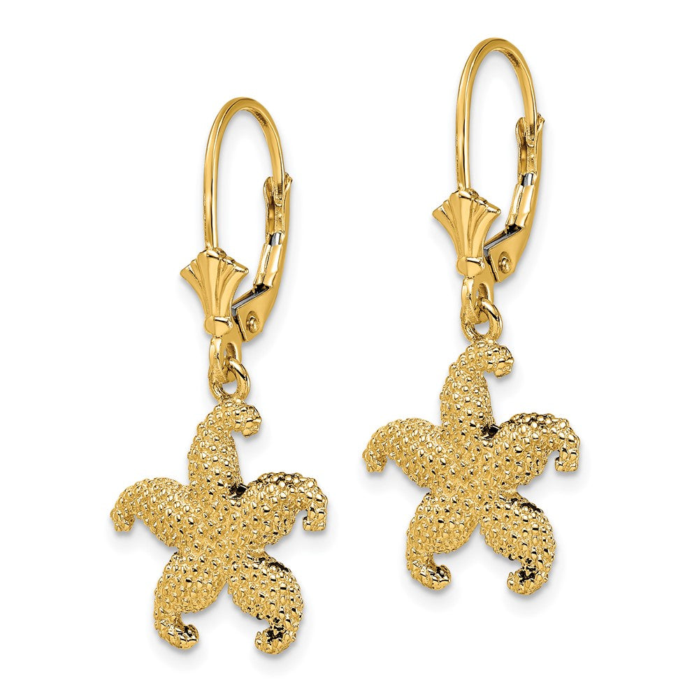 14K Yellow Gold 2D Puffed Starfish Leverback Earrings