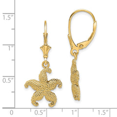 14K Yellow Gold 2D Puffed Starfish Leverback Earrings
