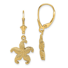14K Yellow Gold 2D Puffed Starfish Leverback Earrings