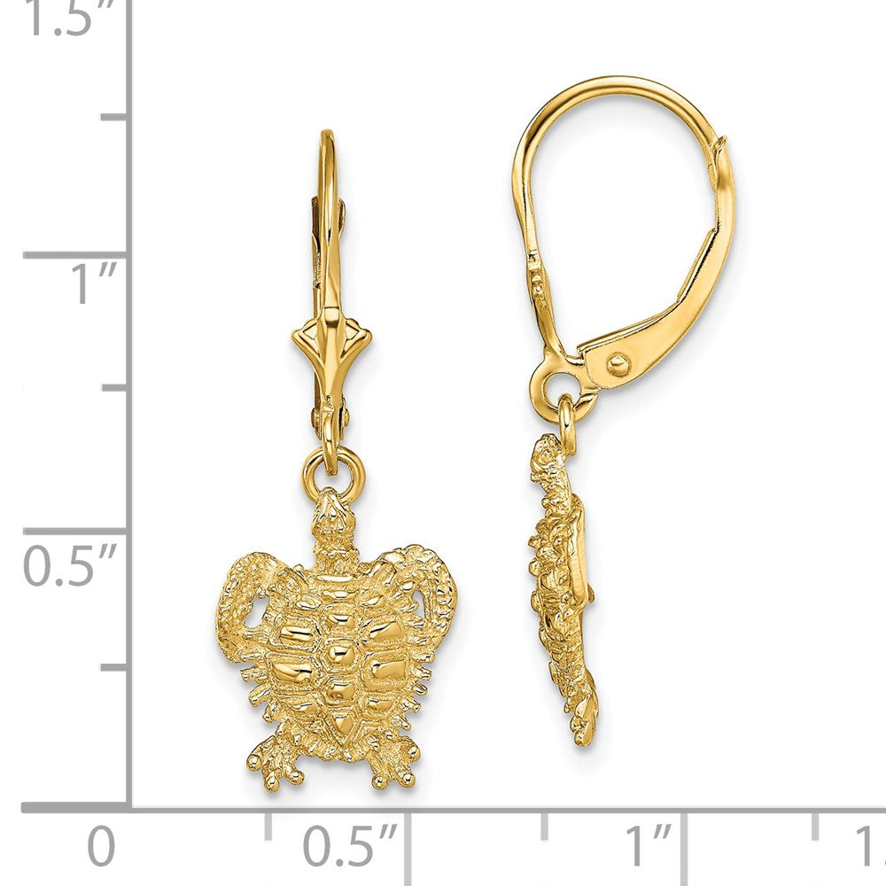 14K Yellow Gold Turtle Leverback Earrings
