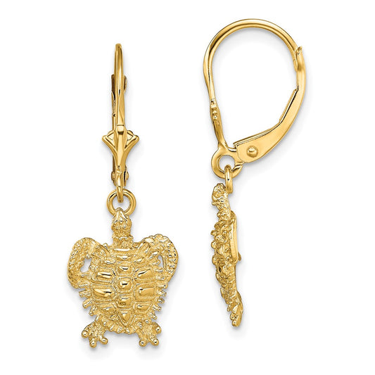 14K Yellow Gold Turtle Leverback Earrings