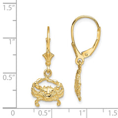 14K Yellow Gold 2D Blue Crab Leverback Earrings