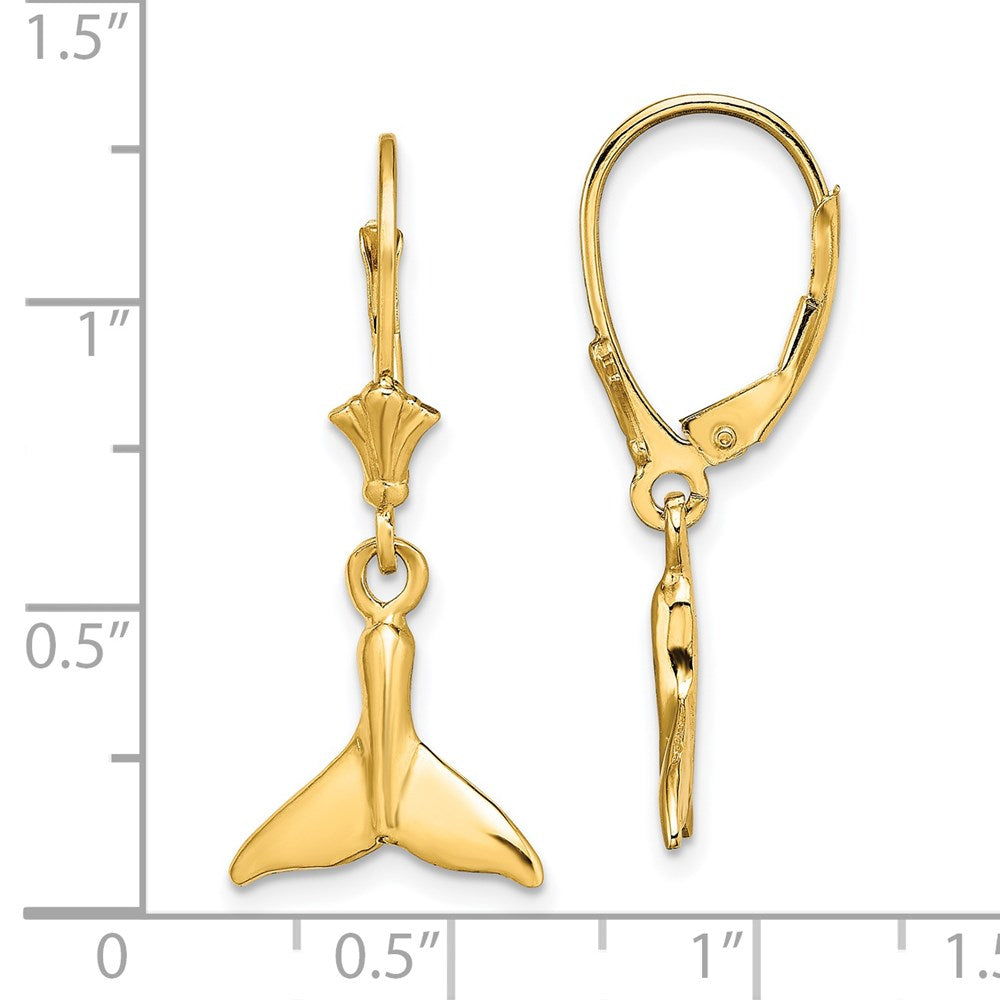 14K Yellow Gold Small Whale Tail Leverback Earrings