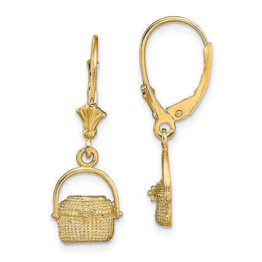 14K Yellow Gold Nantucket Basket Leverback Earrings
