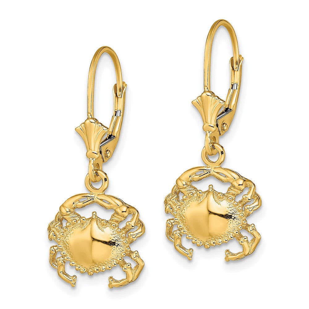 14K Yellow Gold Polished 2D Crab Leverback Earrings