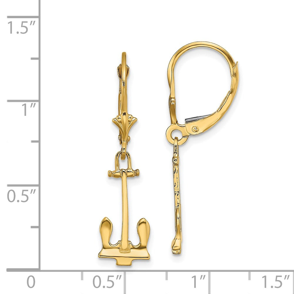 14K Yellow Gold Polished Navy Anchor Leverback Earrings