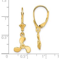 14K Yellow Gold 3D Mini Three Blade Propeller Leverback Earrings
