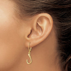 14K Yellow Gold 3D Fish Hook Leverback Earrings