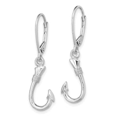 14K White Gold 3D Fish Hook Leverback Earrings