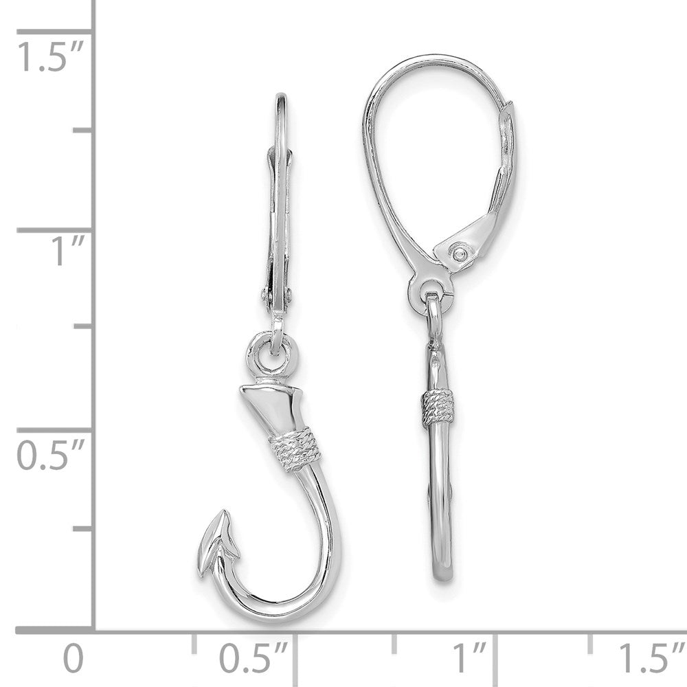 14K White Gold 3D Fish Hook Leverback Earrings