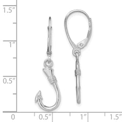 14K White Gold 3D Fish Hook Leverback Earrings