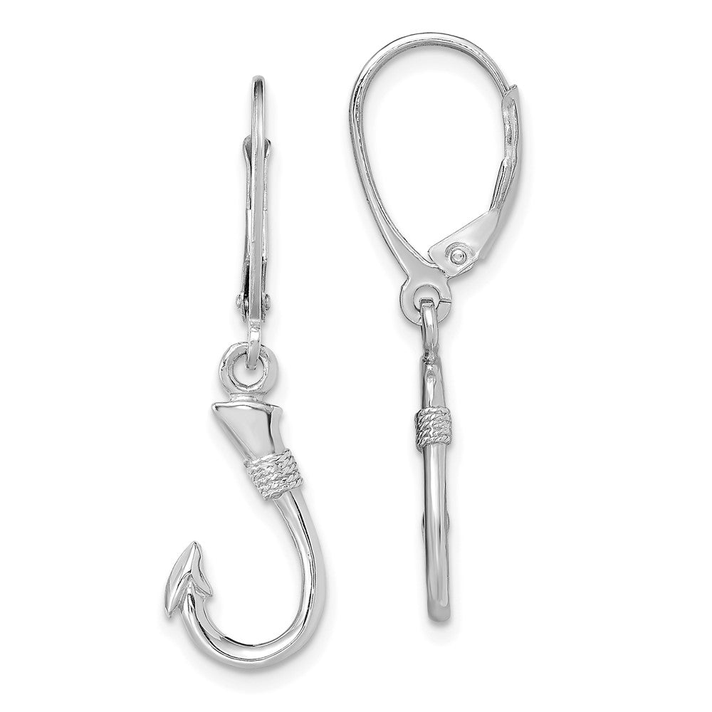 14K White Gold 3D Fish Hook Leverback Earrings