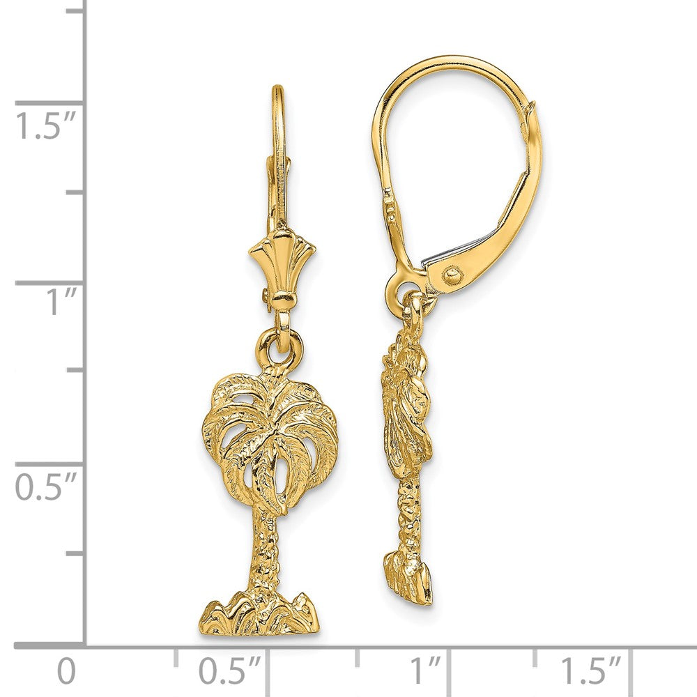 14K Yellow Gold Palm Tree Leverback Earrings