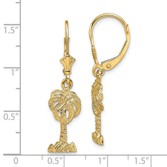 14K Yellow Gold Palm Tree Leverback Earrings