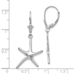 14K White Gold Dancing Starfish Leverback Earrings