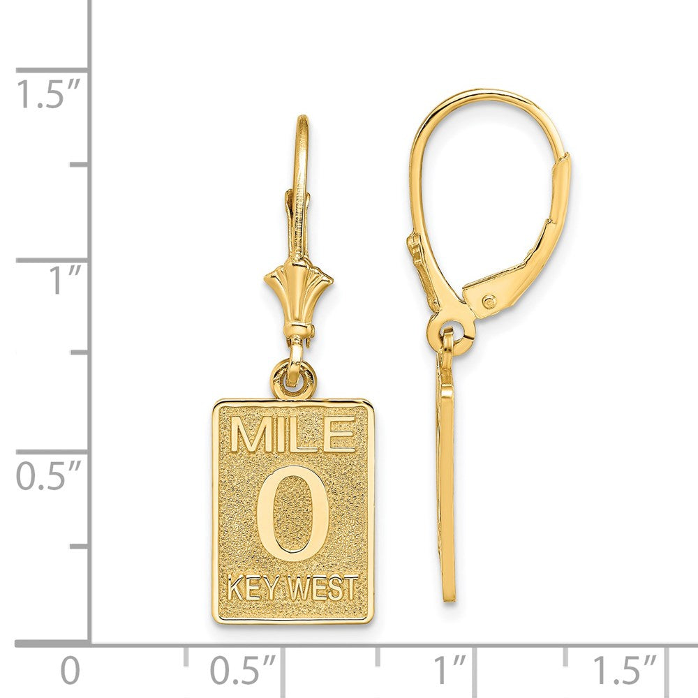 14K Yellow Gold MILE MARKER 0 KEY WEST Leverback Earrings