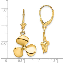 14K Yellow Gold 3D Three Blade Propeller Leverback Earrings