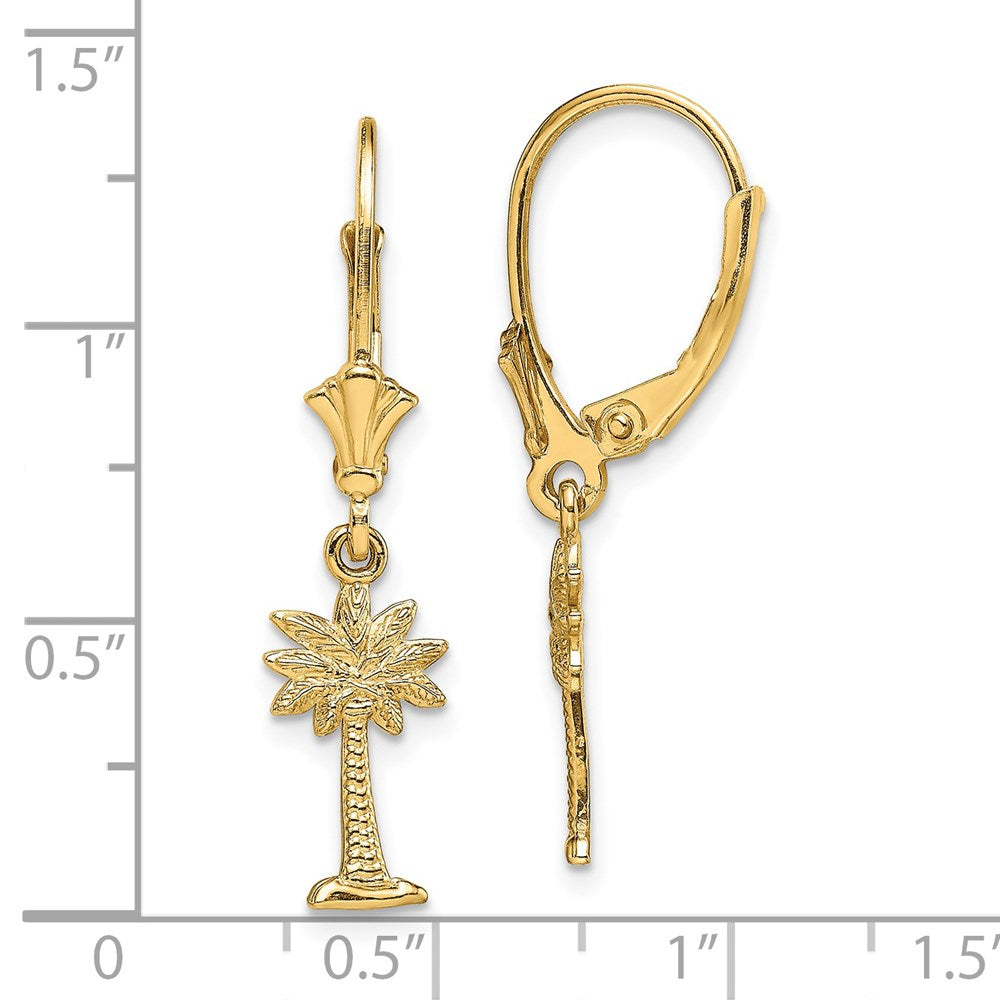 14K Yellow Gold Mini Palmetto Palm Tree Leverback Earrings