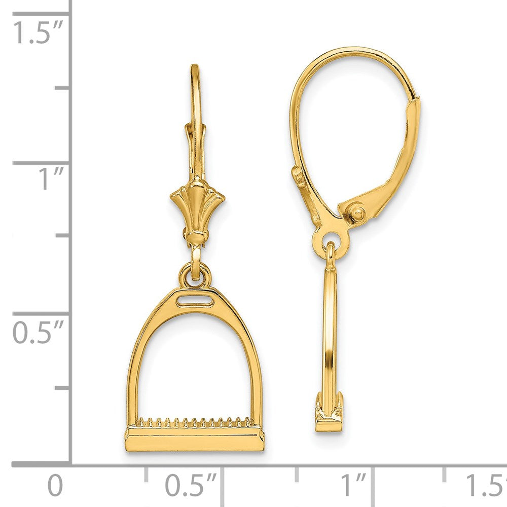 14K Yellow Gold 3D Small Horse Stirrup Leverback Earrings