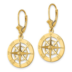 14K Yellow Gold Nautical Compass Leverback Earrings